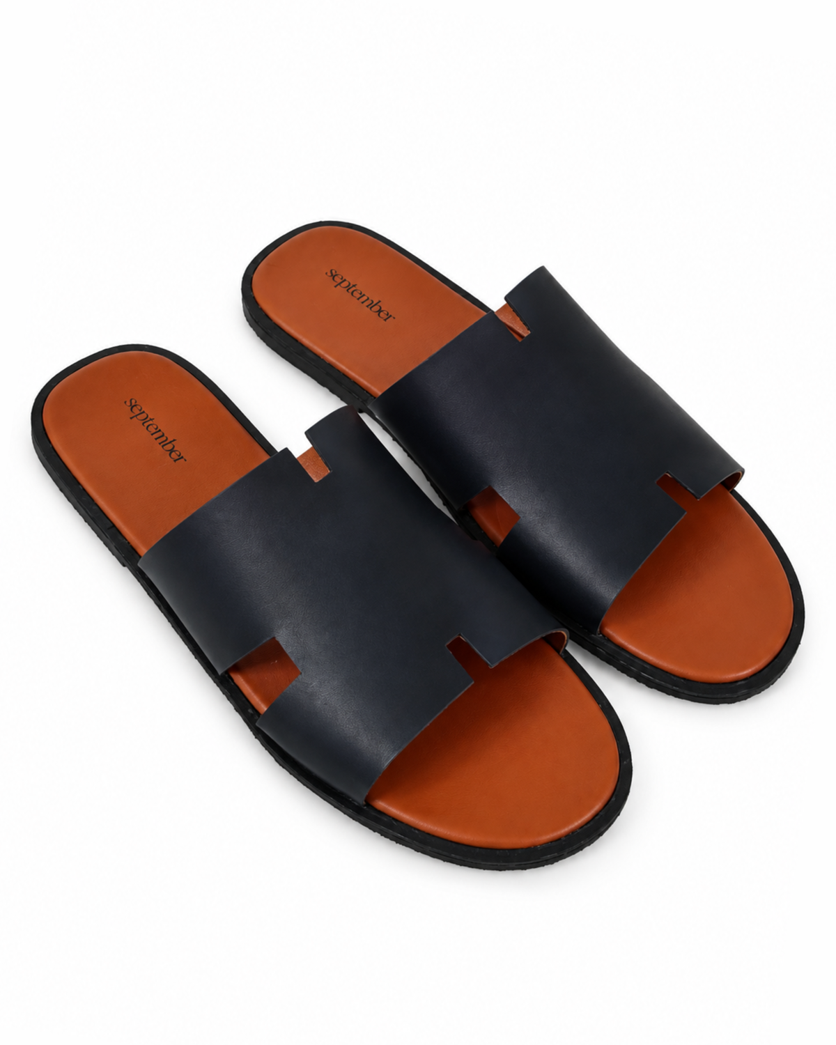Sleek Slide-Tan with Navy Blue