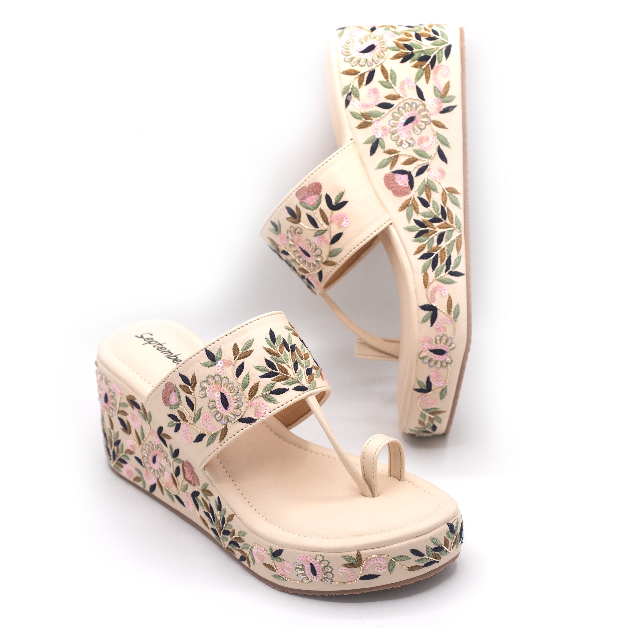 Women's Floral Print Wedge Sandals Open Toe Two Band Slip - Temu