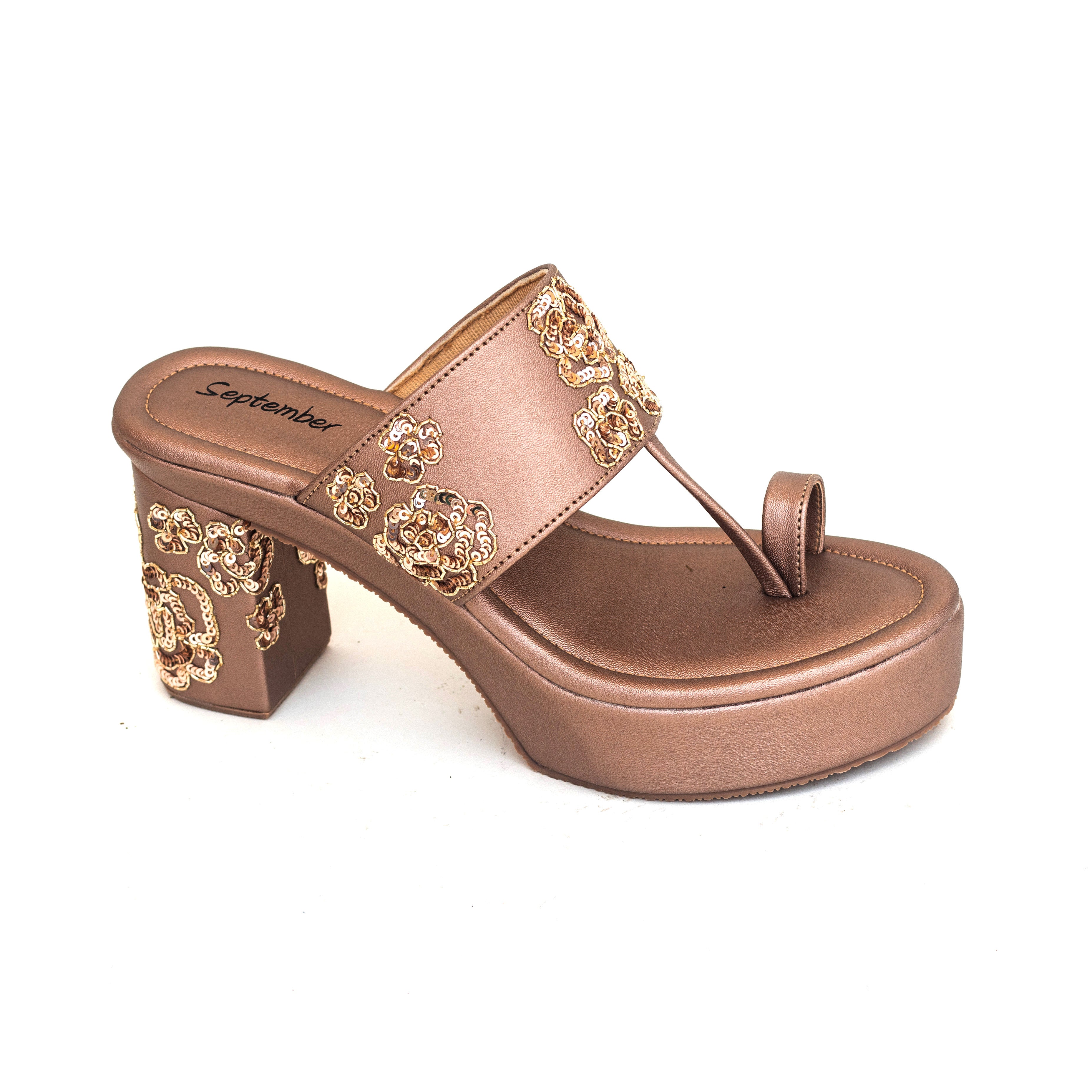 Desi Colour Gold Heels Womens Indian Ethnic Comfort Footwear/Punjabi Jutti  - DESI COLOUR - 4138556